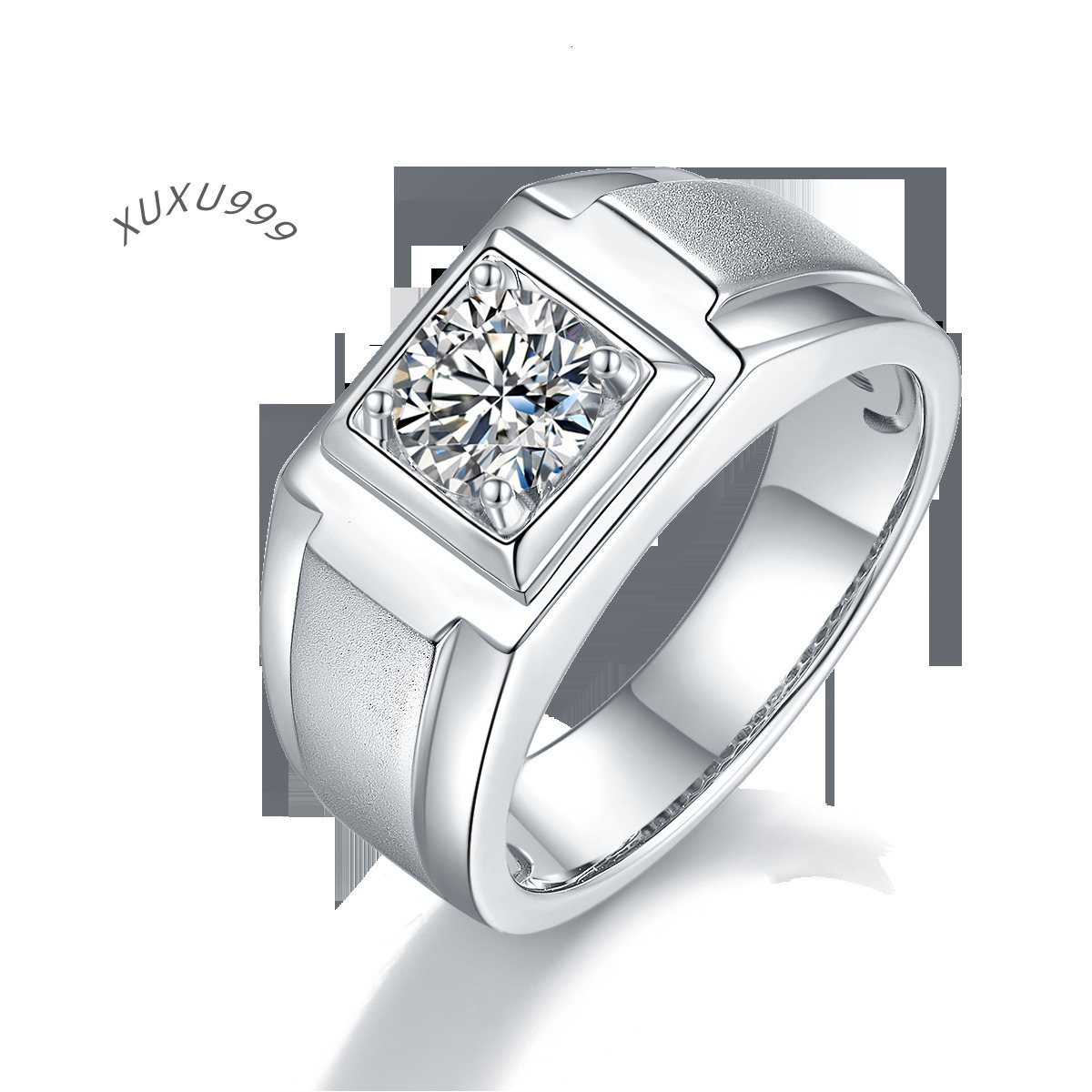 Mens Jewelry VVS Moissanite Diamond RING for Men 925 Sterling Silver Engagement Band with Round Stone Pattern Certificate