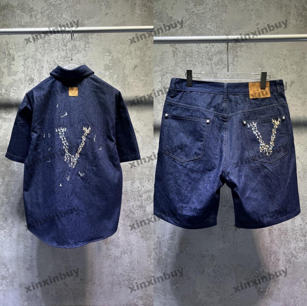 xinxinbuy Men designer Tee t shirt 25ss Sailboat embroidery Letter jacquard fabric short sleeve denim sets women white DARK blue black GRAY S-XL