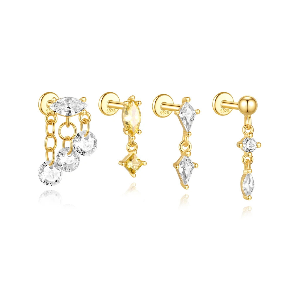 CANNER 1PC 925 Sterling Silver Horse Eye Zircon Crown Tassel Puncture Thread Flat Earring For Women Ins Long Cartilage Chain 250512