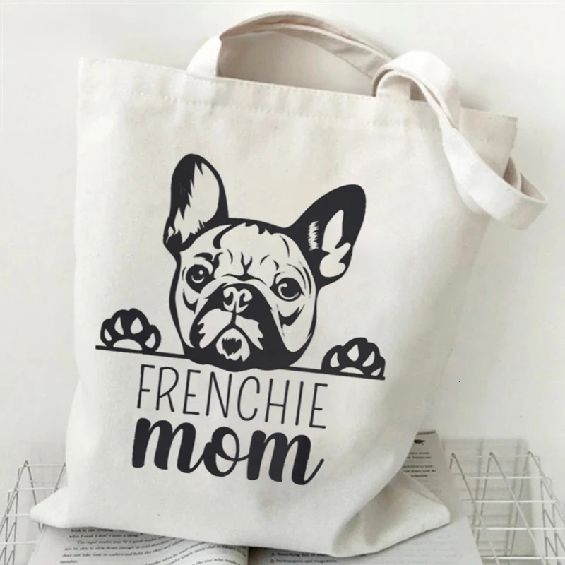 French Bulldog Heart Printed Womens Handbag with Animal Lover n Canvas Shopping Bag Reusable Shoulder 250428