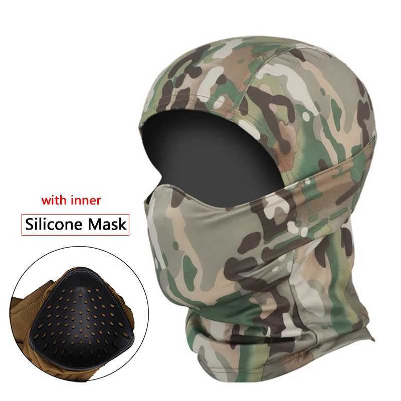 Tactical Mask Outdoor Balaclava Head Mask Silicone Half Mask Windproof Helmet Airsoft Hunting CS Game Sunscreen HatW250512
