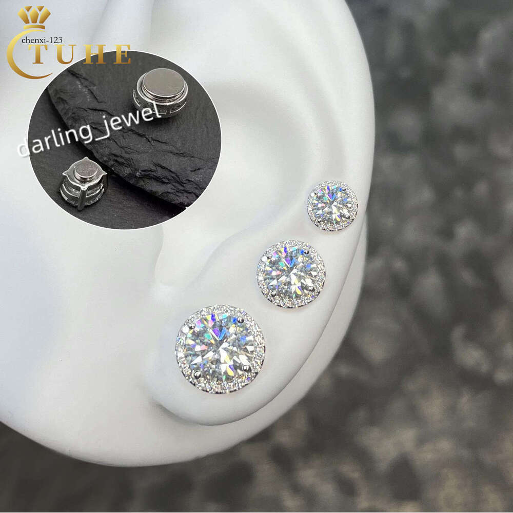 New Fashion Pass Diamond Tester 5mm 6.5mm 8mm Moissanite Stud Earrings Sterg Sier Magnetic Halo Earings Jewelry For Men