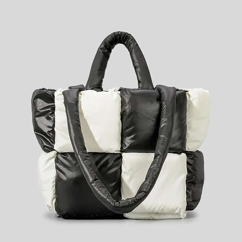 Fashion Large Tote Padded Handbags Designer Quilted Women Shoulder Bags Nylon Down Cotton Crossbody Bag Winter Purse 2024