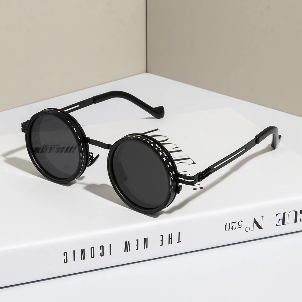 Polarized Round Sunglasses ND9 Adjustable Dimming Sun Glasses Men Women Retro Punk Mens Fishing Eyeglasses Outdoor Shades UV400 250512