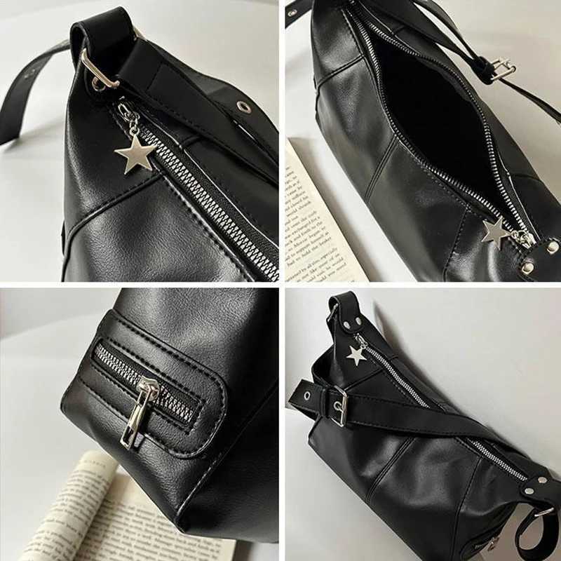 Y2K Korean Gothic Star Girl Black Handbag Harajuku Aesthetic Vintage Shoulder Crossbody Bag Trendy Women Messenger Tote BagsW250512