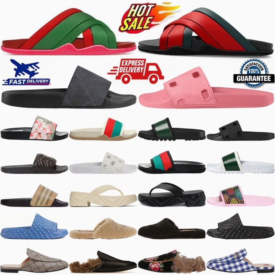 Designer sliders Web slide Slides Pink Rubber Princetown Matelasse slipper Pool White Black Leather Interlock