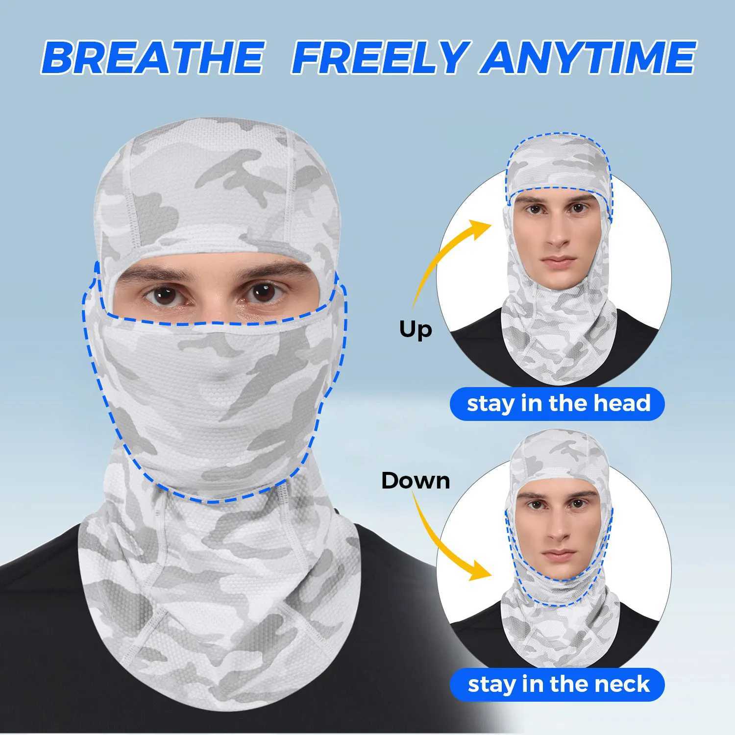 Full Face Mask Cover Balaclava Hat Breathable Sweat Absorption Cool Headscarf Neck Cover for Skiing Riding Sports Headgear MenW250512