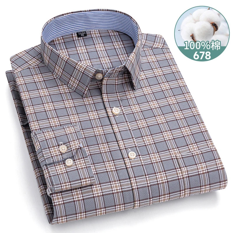 7XL-6XL-5XL Mens Long Sleeve Shirt 100% Oxford Cotton Soft Comfortable Classic Stripe Grid Solid Color Purple Casual Party Top 250509