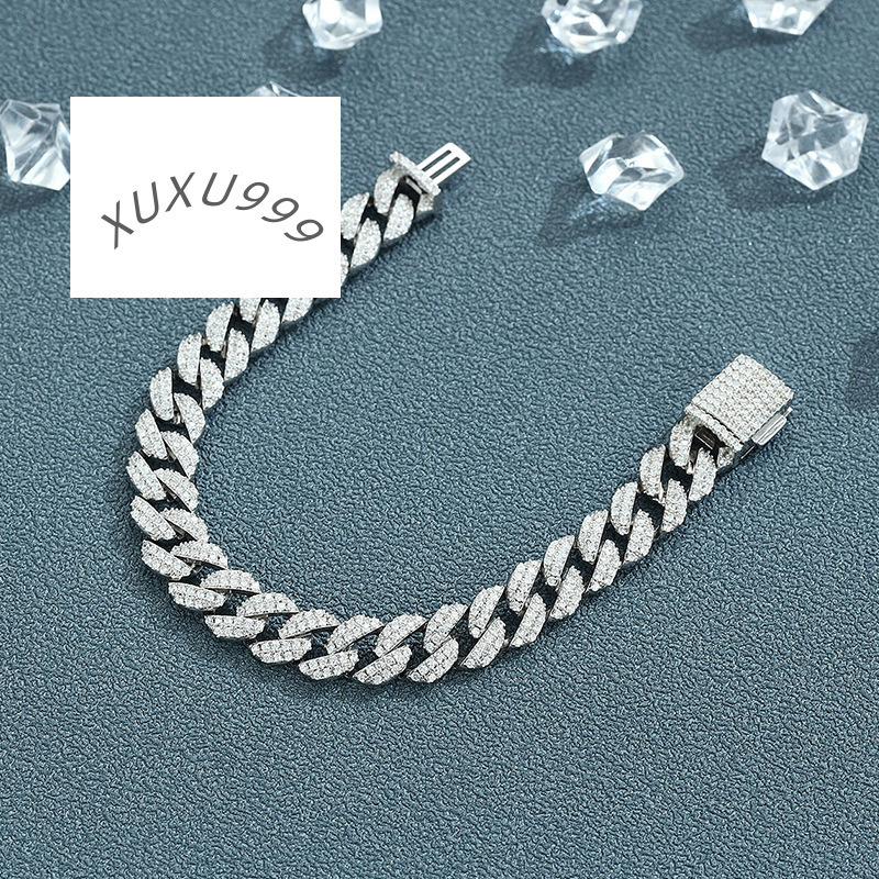 Full Iced Out 925 Sterling Silver Cuban Bracelet Hip Hop Jewelry VVS Moissanite Link Chain Bracelet for Men