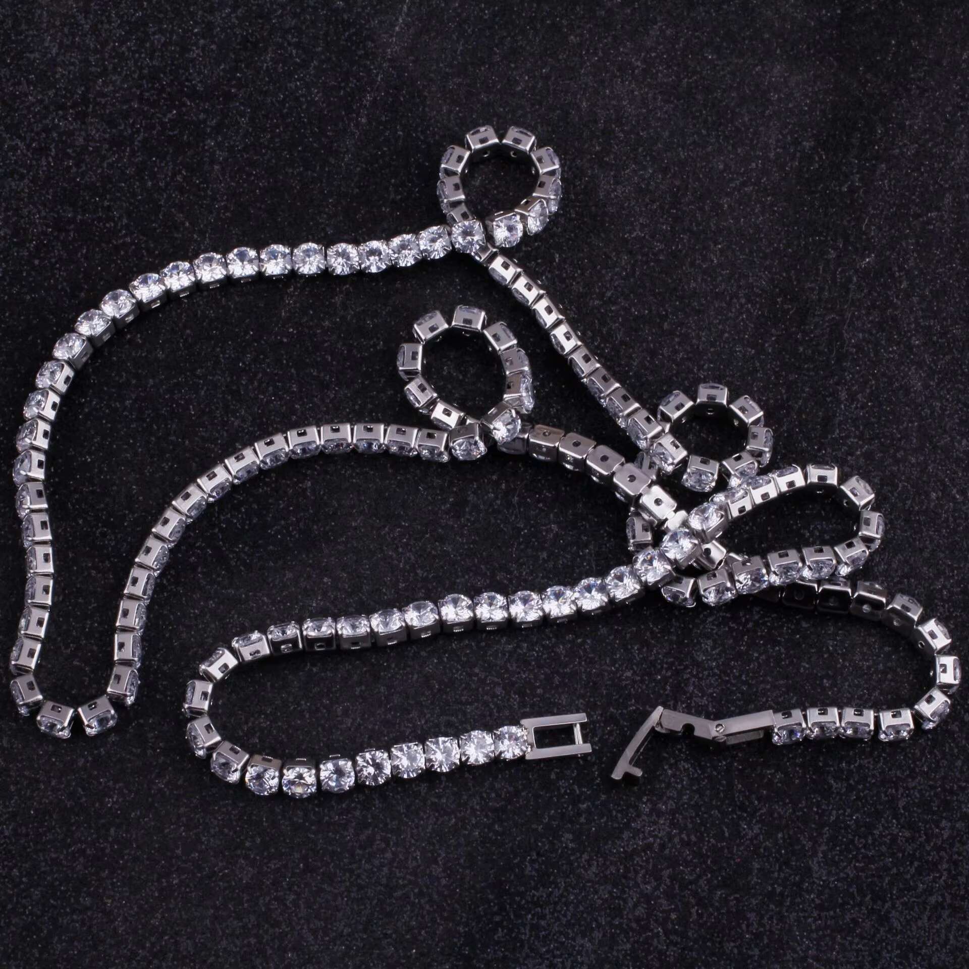 Hip Hop Cubic Zirconia Tennis Chain Necklace Stainless Steel Iced Out Diamond Chain Men Womens Bling Water Proof Jewelry