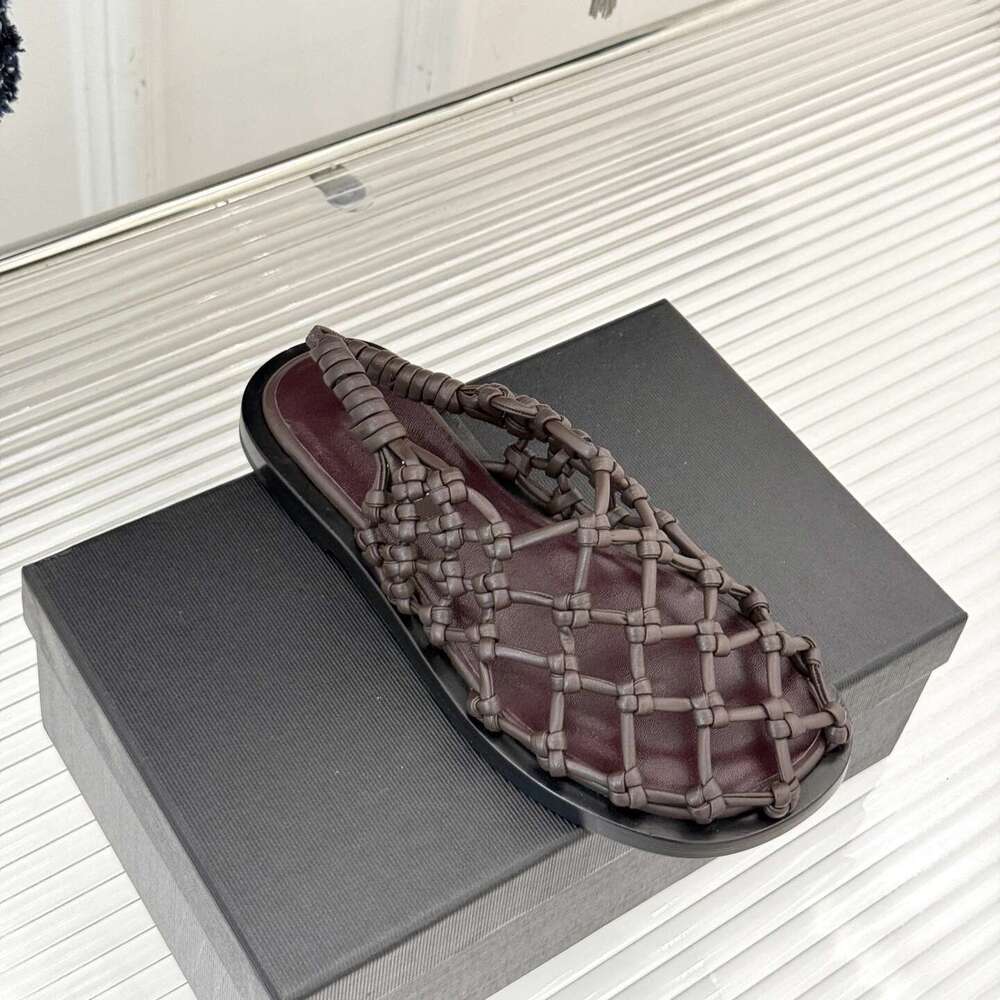 Women Weaving Genuine Leather Sandals Low Heels Hollow Flats Gladiator Summer Round Toe Designer Shoes Zapatillas De Mujer