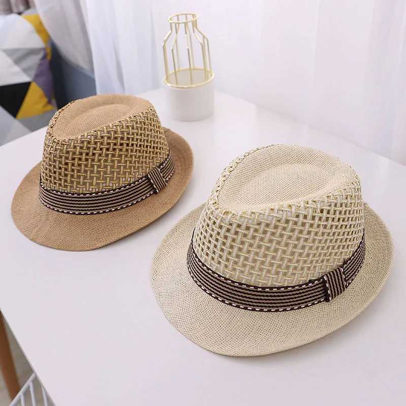 Fashion Children Jazz Top Hat Cool Breathable Kids Straw Cap Fashion Baby Summer Sun Hats 4-12Year Boy Girl Sunshade Panama Caps R250512