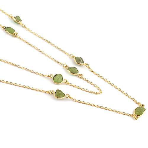 Gold Plated August Birthstone Necklace, New Fashionable Design, Natural Olivine Women's Layered Chain Jewelry