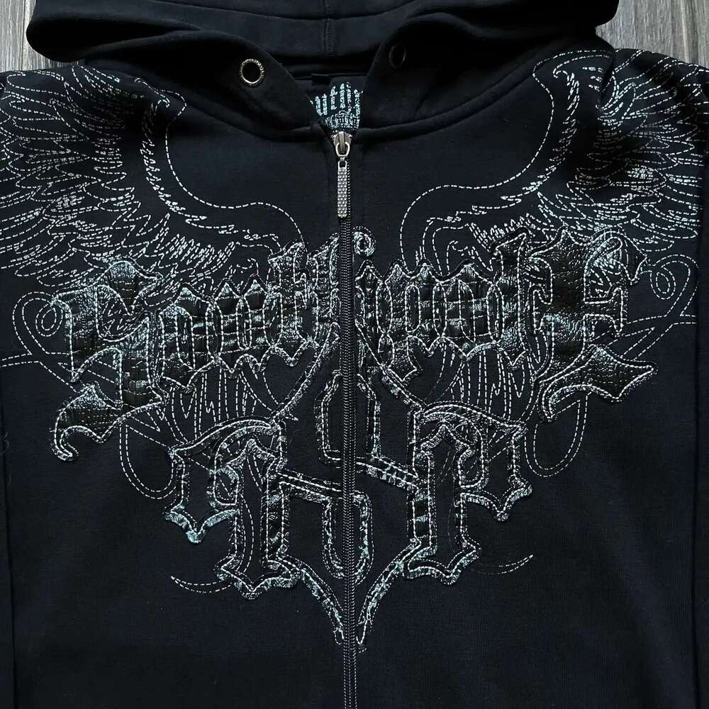 Y2k Gothic New Fashion Oversize Pattern Print Embroidery Zipper Coat For Men Loose Sweatshirt Couple Casual Hoodie Designer