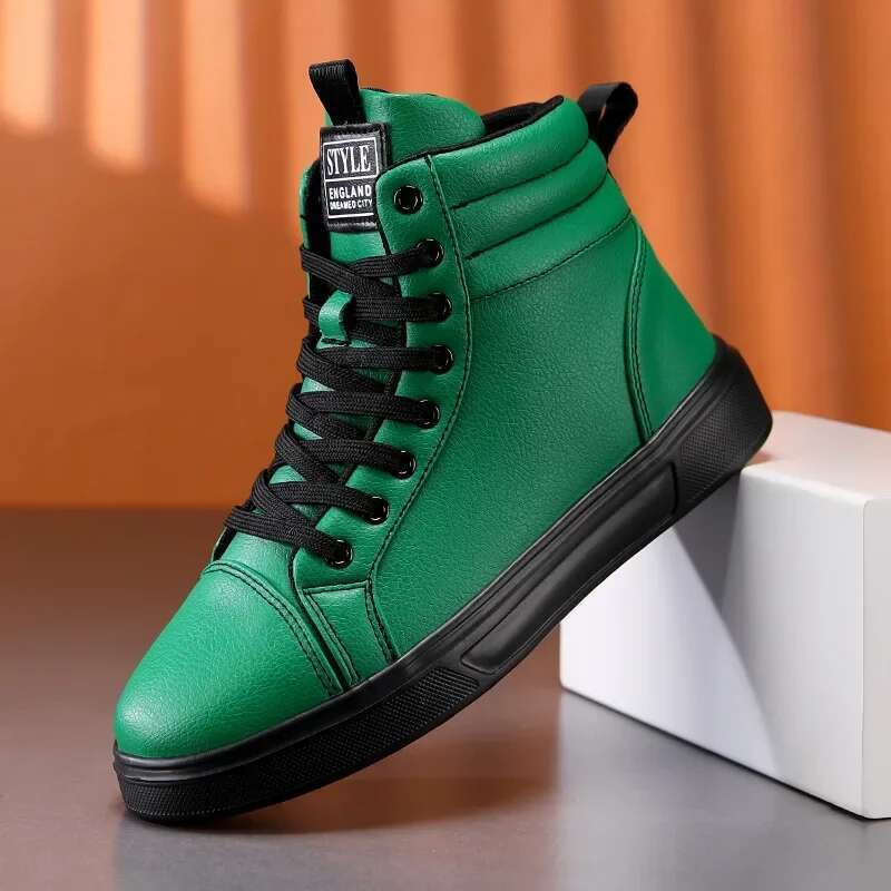 2025 Spring Fashion Red Men's High Top Skateboarding Shoes for Men Women Comfortable Unisex Leather Sneakers Size 35-46