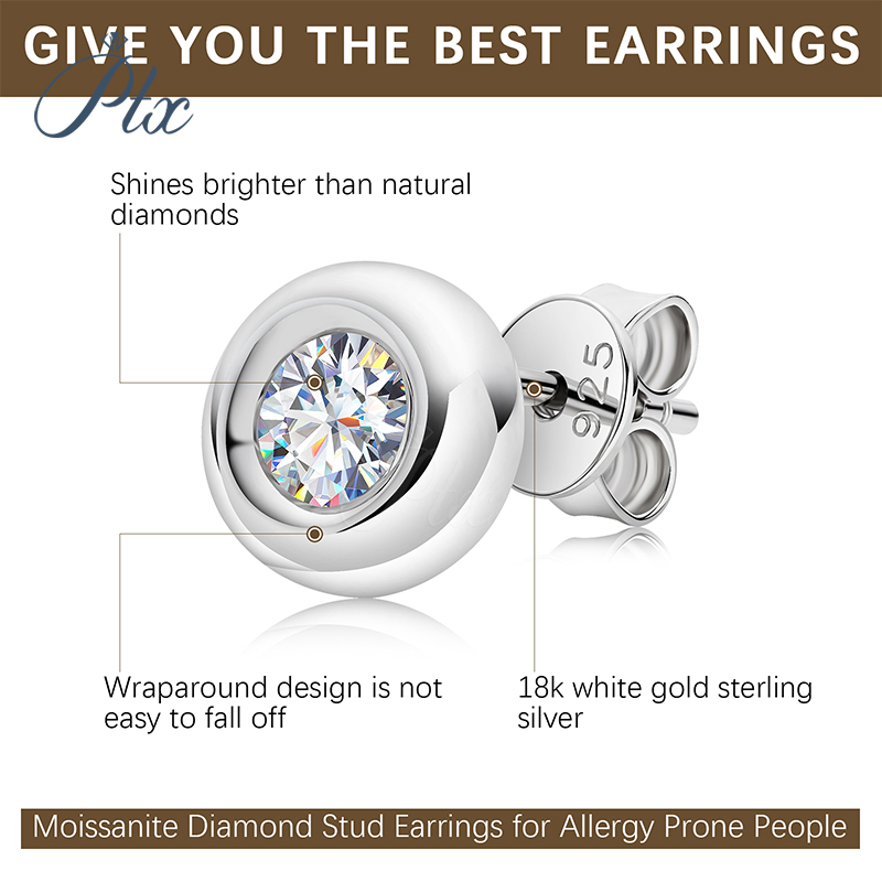 Moissanite Bubble Stud Earrings Fashion Men Women 5MM D VVS1 Lab Created Moissanite Diamond Shiny Design Unisex for Gift