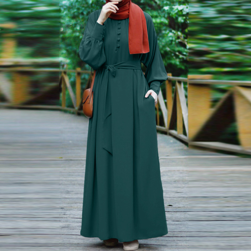 ZANZEA Womens Autumn Sun Skirt Muslim Headband Abaya Dubai Robe Elegant Long Sleeve Party Maxi Vestidos Kaftan 241111