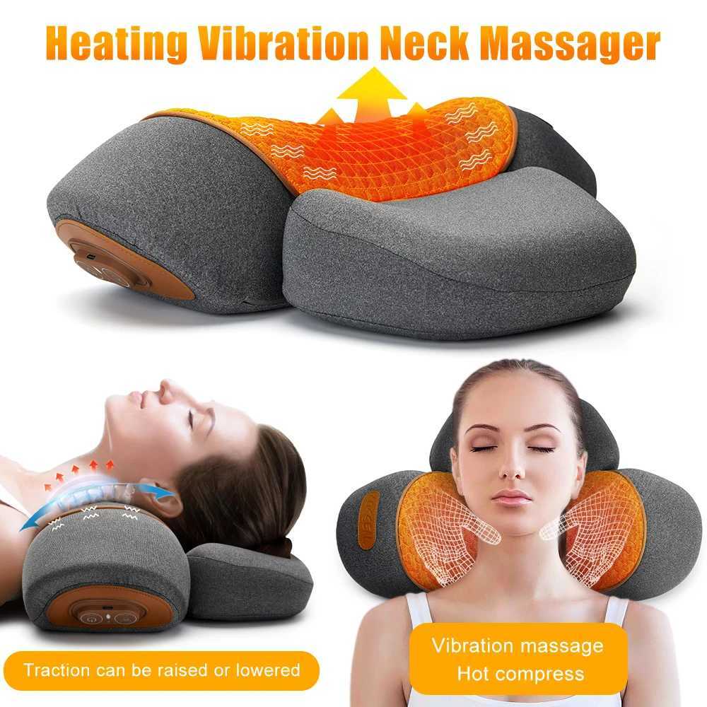Electric Neck Massager Cervical Pillow Hot Compress Vibration Massage Neck Traction Relax Pillow Spine Support Massager PillowW250512