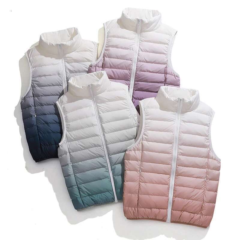 Women Novel Gradient Outwear 90% White Duck Down Ultra Light Vest Female Sleeveless Warm Waistcoat Designer