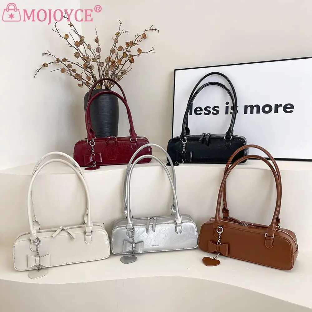 Women PU Underarm Fashion Solid Color Elegant Hobo With Heart Pendant Top Handle Bag Stylish Shoulder Purse
