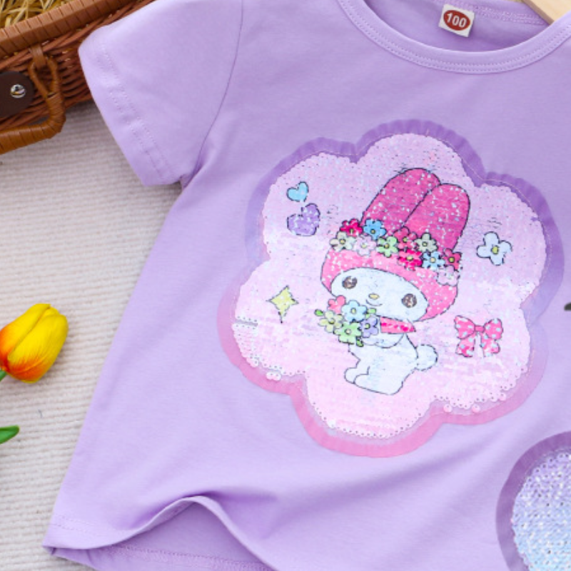 DISNEY Frozen Princess Elsa baby designer clothes Children summer clothes cartoon color-changing sequin cotton T-shirt top for girls.