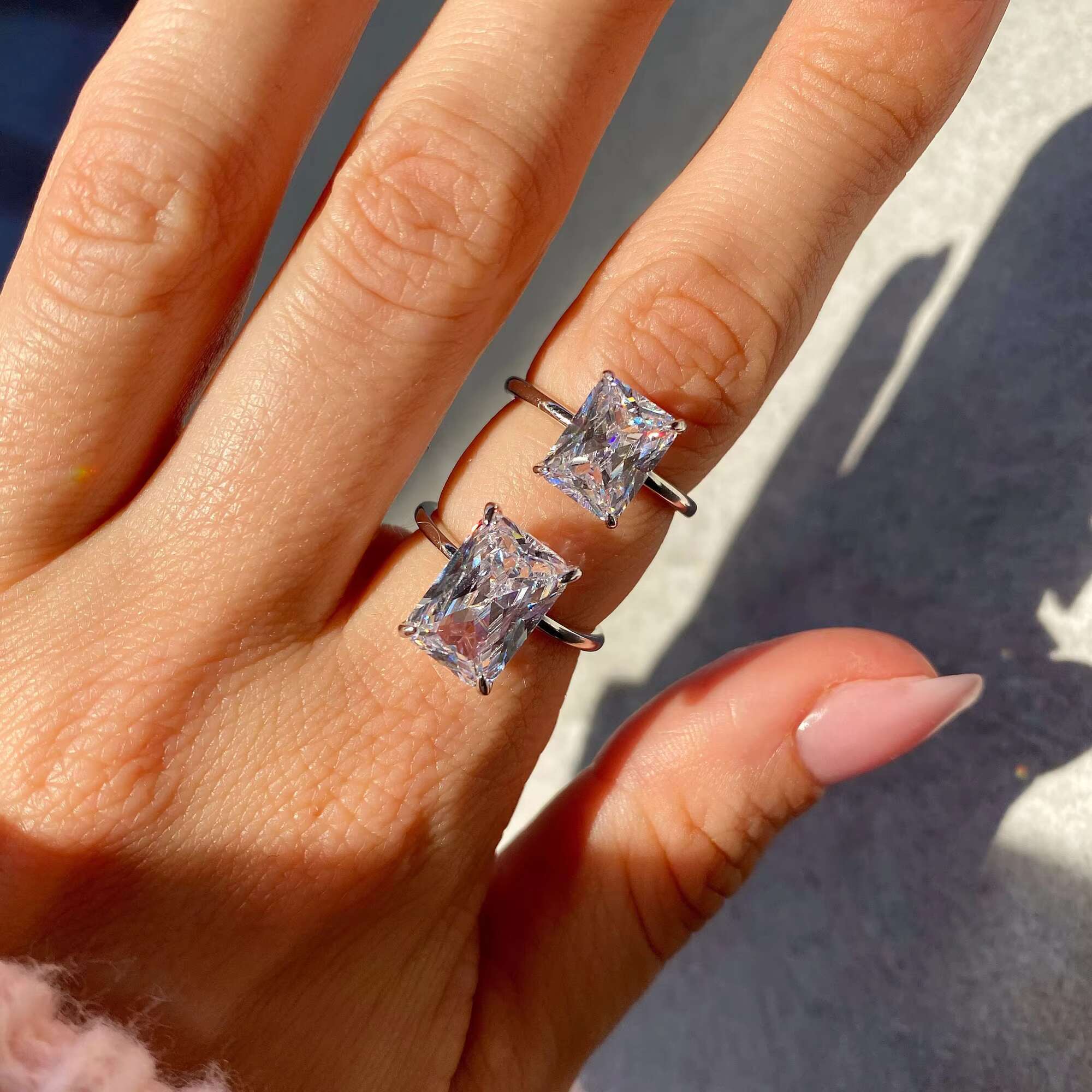 925 Sterling Silver Solitaire Diamond Wedding Ring 18k Gold Plated Radiant Cut Gra Moissanite Engagement Ring for Women