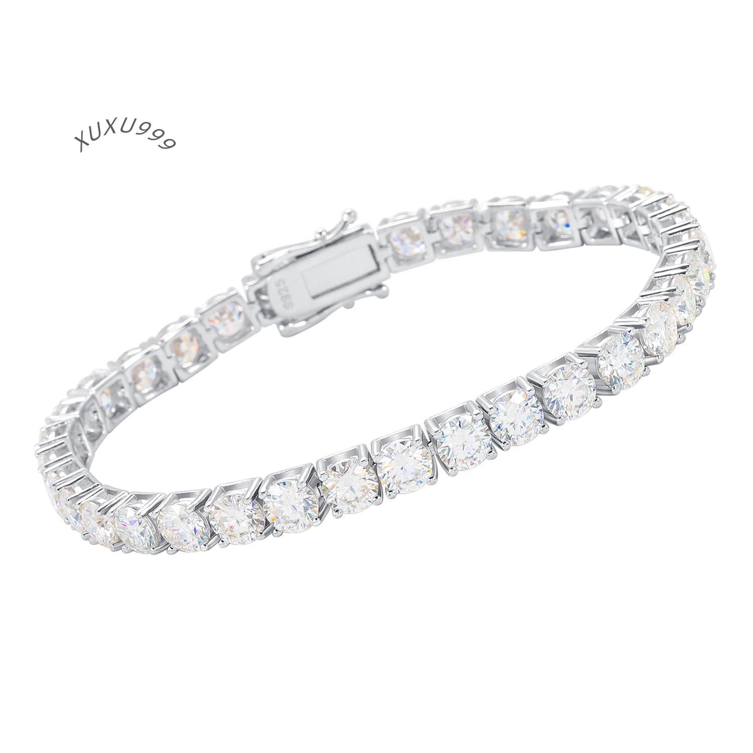 Hip Hop Tennis Chain Moissanite Bracelet Unisex 925 Sterling Silver Versatile Sizes 2mm-5mm for Male Female