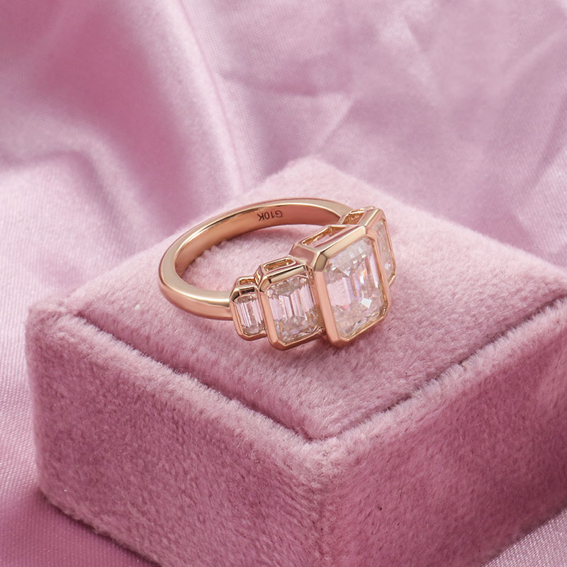 Fine Jewelry Rings Wholesale Solid 10K Yellow Real Gold GRA Certified Emerald Cut 6*8MM VVS Moissanite Diamond Unique Rings