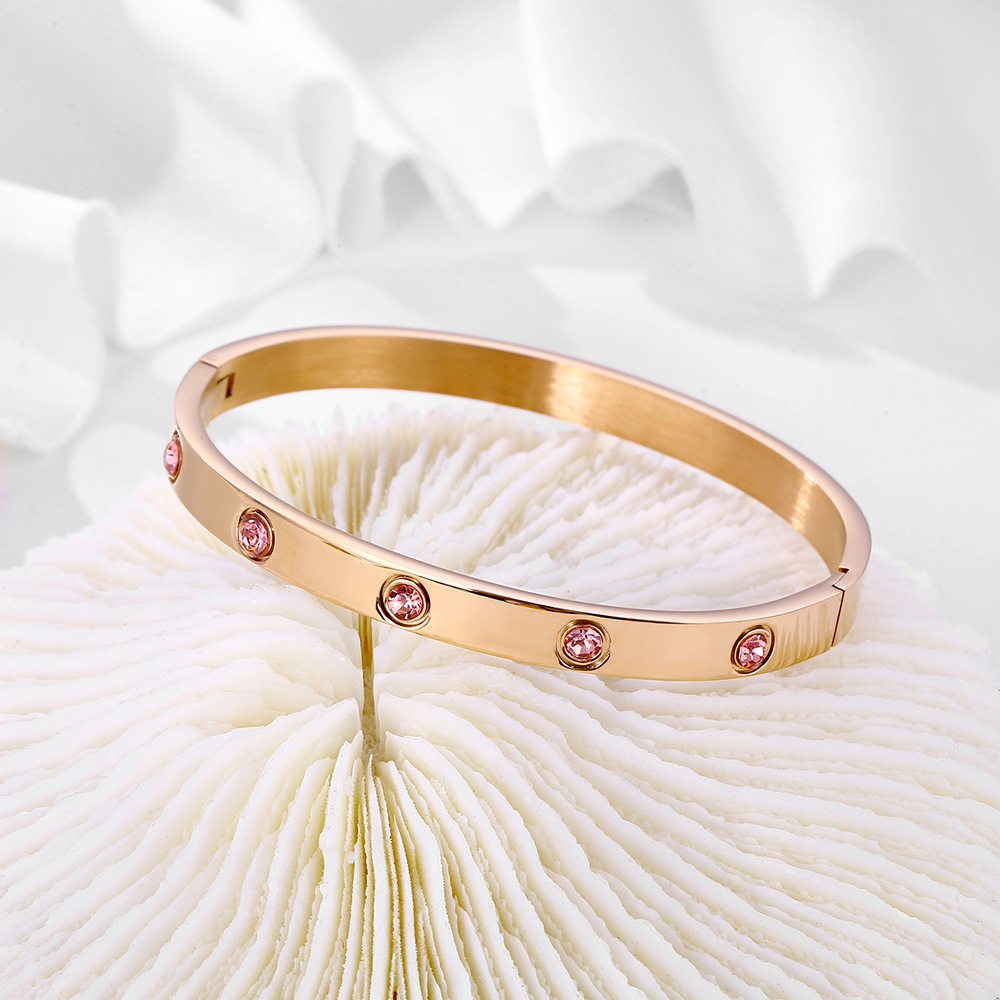 Fashionable Red/Blue Enamel Finish Zircons Bangle Band with Stainless Metal Core