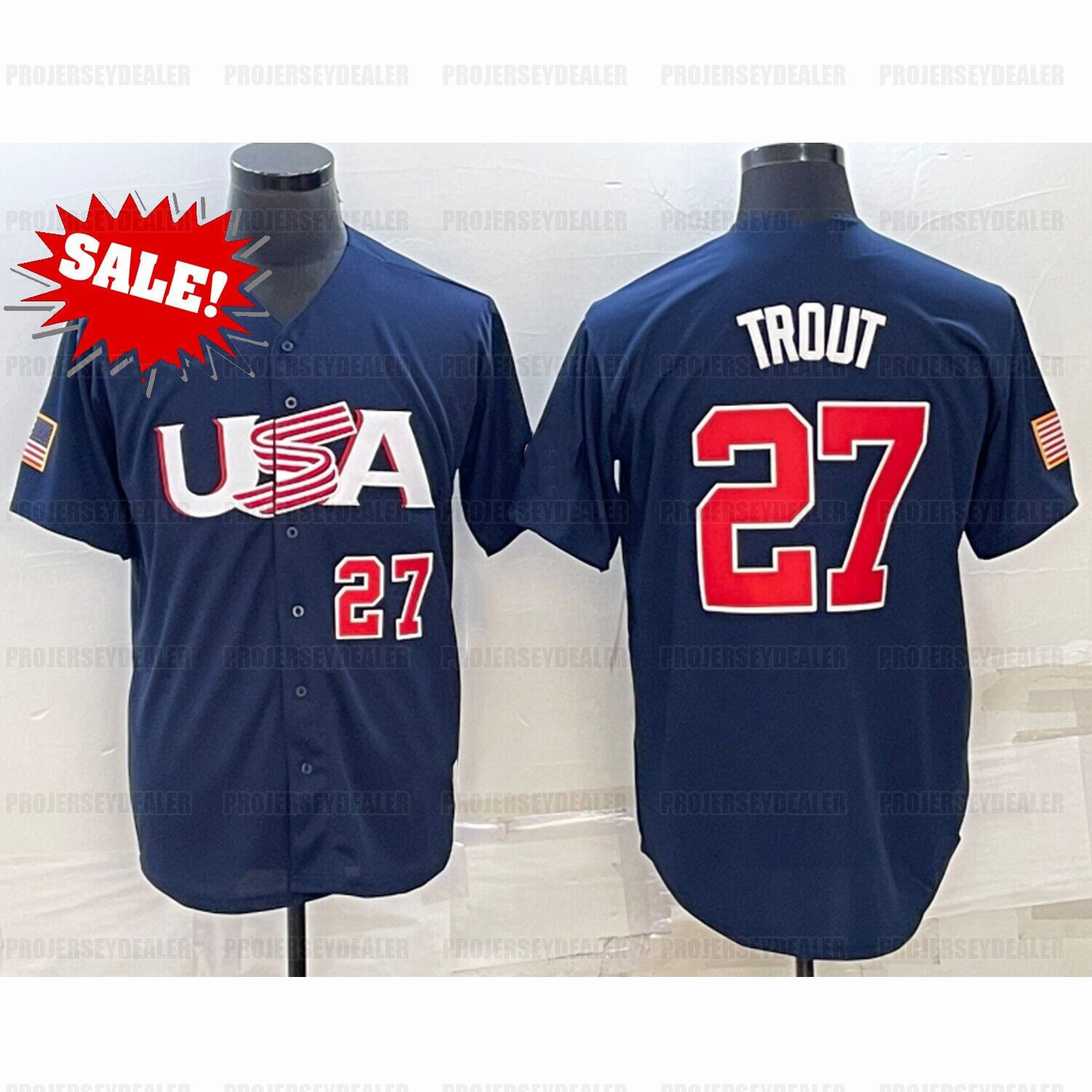Custom Jersey Mike Trout Team USA 2023 World Baseball Classic Jersey WBC Mookie Betts Pete Alonso