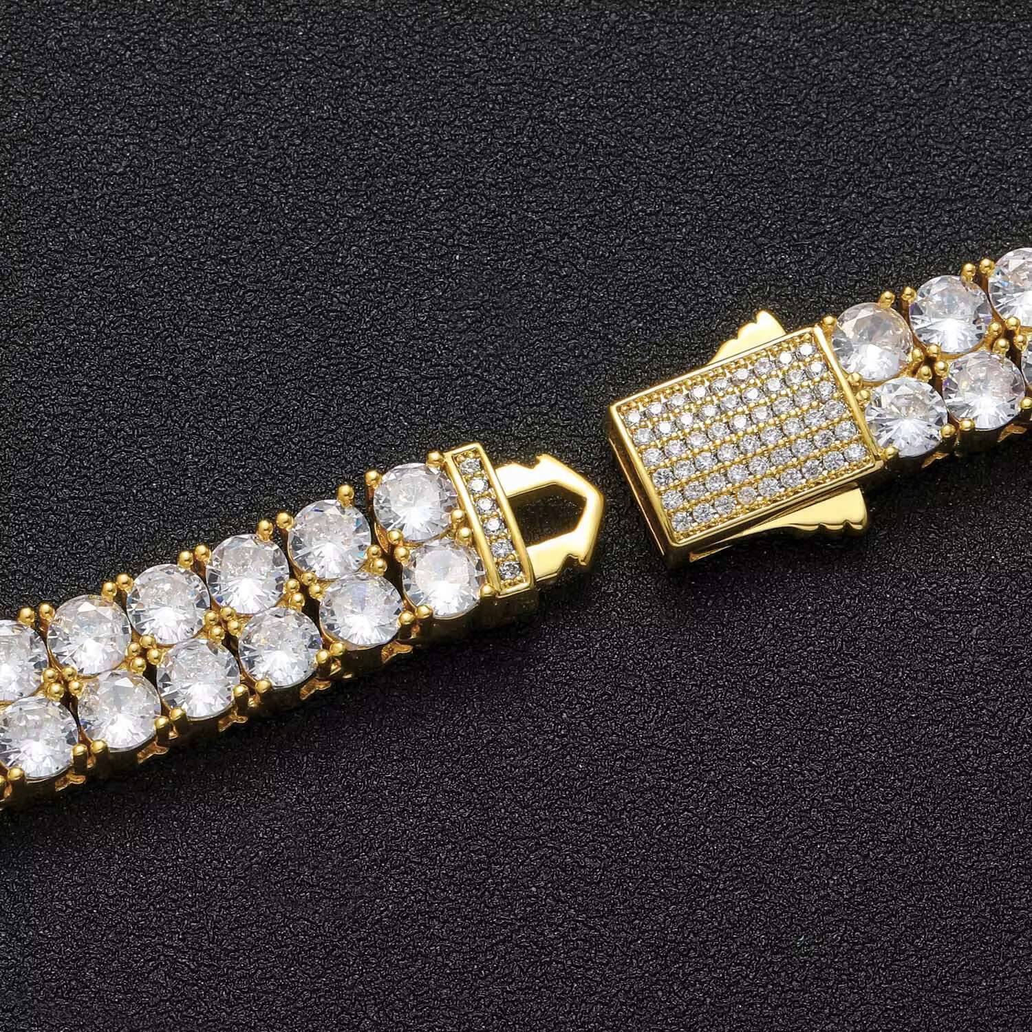 BES 5mm Ins Hip Hop Necklace Male Double Row Full Diamond Zircon Necklace Hip Hop Spring Buckle Collarbone Chain Tennis Chain