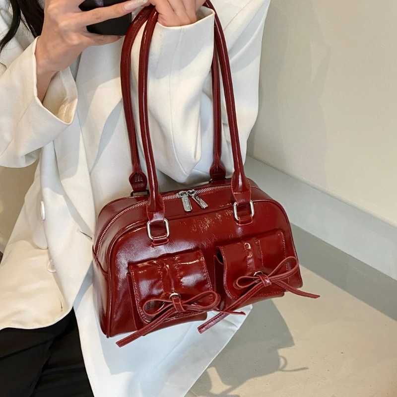NEW Bowknot Shoulder Bags Korean Fashion Handbags Cute Bow Tie Design Underarm Bags for Girl Women Fashion Bags Leather HandbagXJ250512