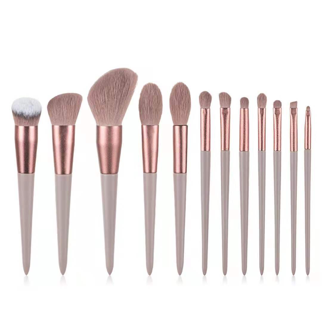 13 pcs milk tea color makeup brush set, full set of eyehadow loose powder brush, quick-drying soft hair beginner