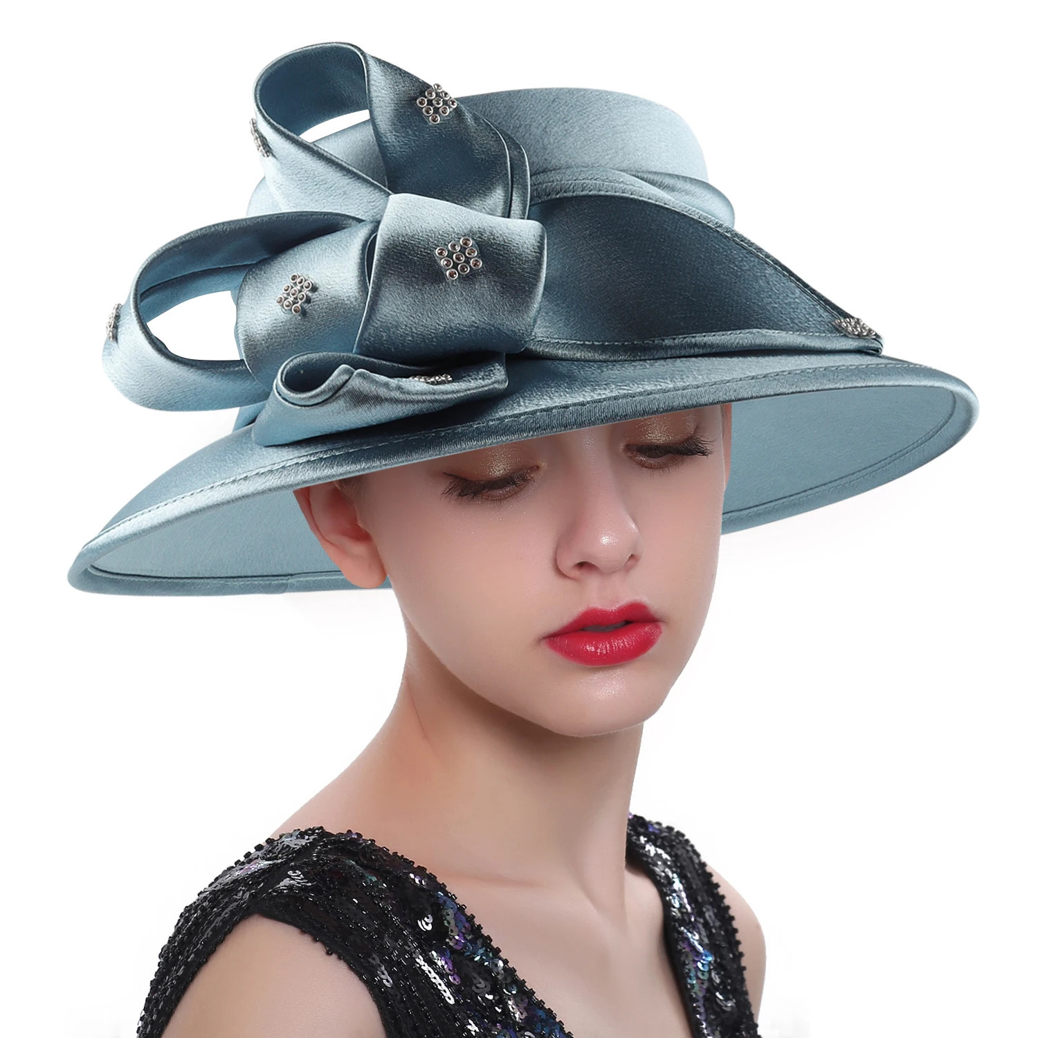 Women Satin Cloth Church Hat Elegant Wedding Pography Top Female Banquet Fancy Fascinator Formal 250512
