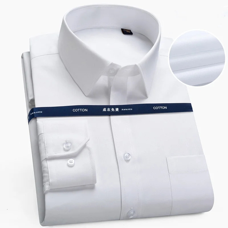Quality 100%Cotton Men Dress Long Sleeve Shirt Solid Male Plus Size Regular Fit Business Social Office Shirt White Blue S-8XL 250509