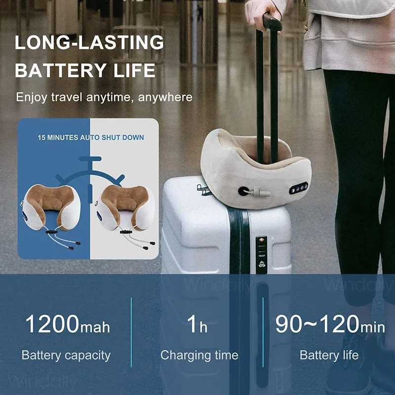 Electric Neck Massager With Heat Vibration 3D Kneading Shiatsu Massage U Shaped Pillow For Shoulder Cervical Pain Relief FatigueW250512