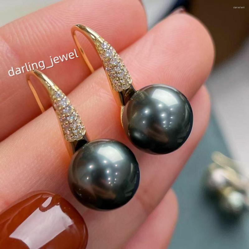 Stud Earrings Stunning 8-9mm Tahitian Round Black Green Pearl Earring 925s