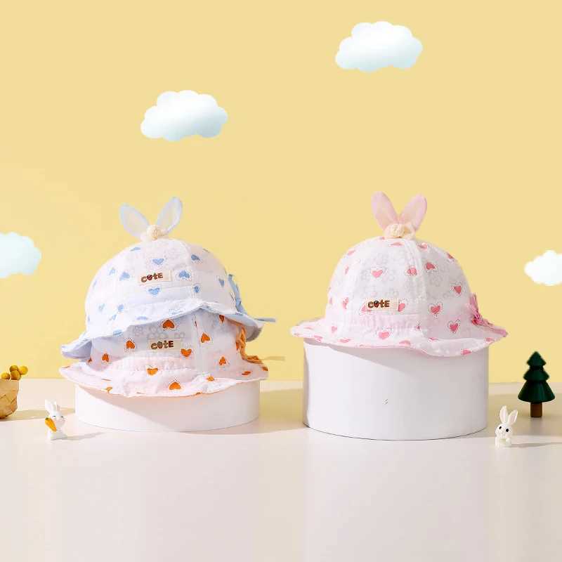 Baby Summer Sunscreen Basin Cap Cute Ears Infant Girl Fisherman Hat Thin Cotton Kids Bucket Hats 0-2Year Toddler Sunshade Visors R250512