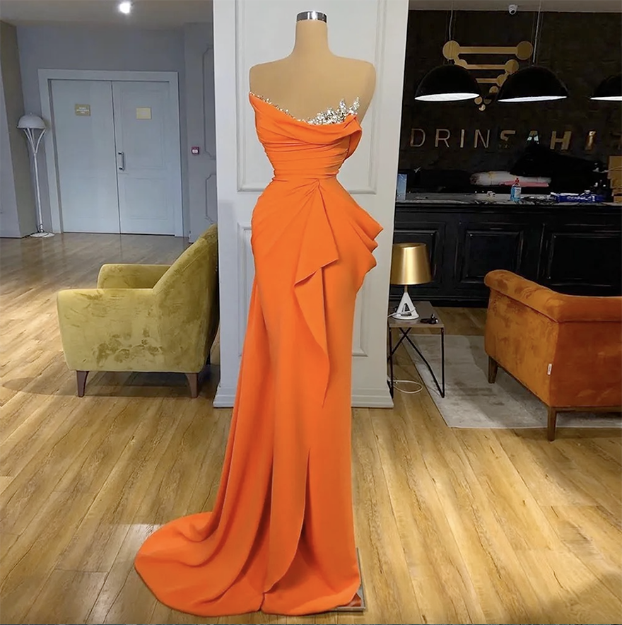 2025 Elegant Orange Mermaid prom Dresses V neck chiffon Long Vestidos Charming Evening Dresses Formal Party Gown robe de soiree