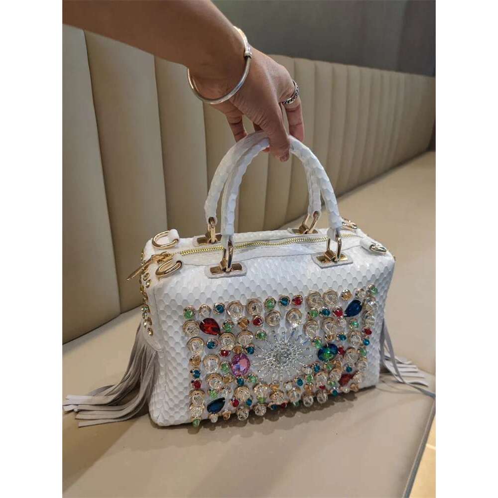Women's Senior Sense Bag New European And American Leather Fringe Handbag Rhinestone Large Capacity Single Shoulder Crossbody