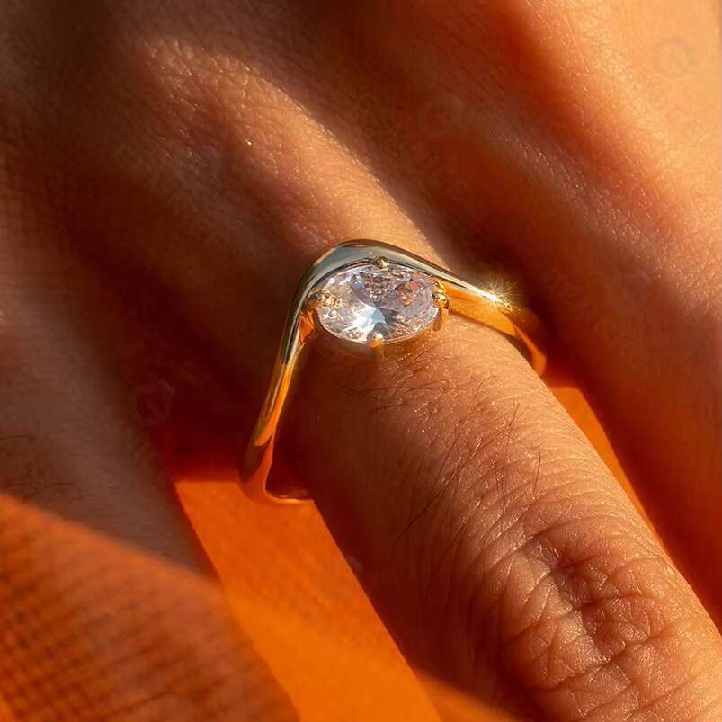 Gemnel Minimalism Fine Jewelry 18K Gold 925 Silver Classic Curve Marquise Moissanite Diamond Rings