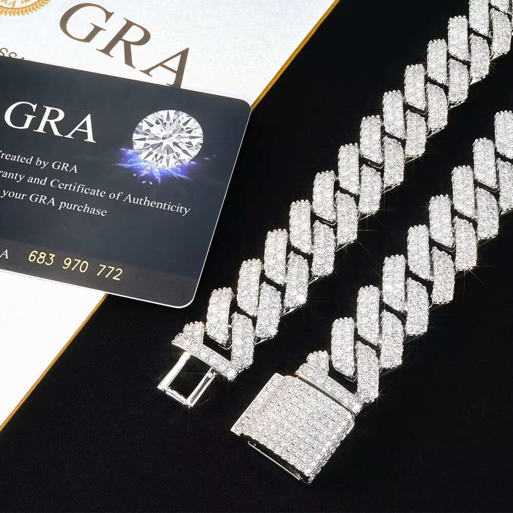 20mm Wide Moissanite Jewelry Necklace 20 Inches 22 24 Inch Sier Cuban Link Chain for Men