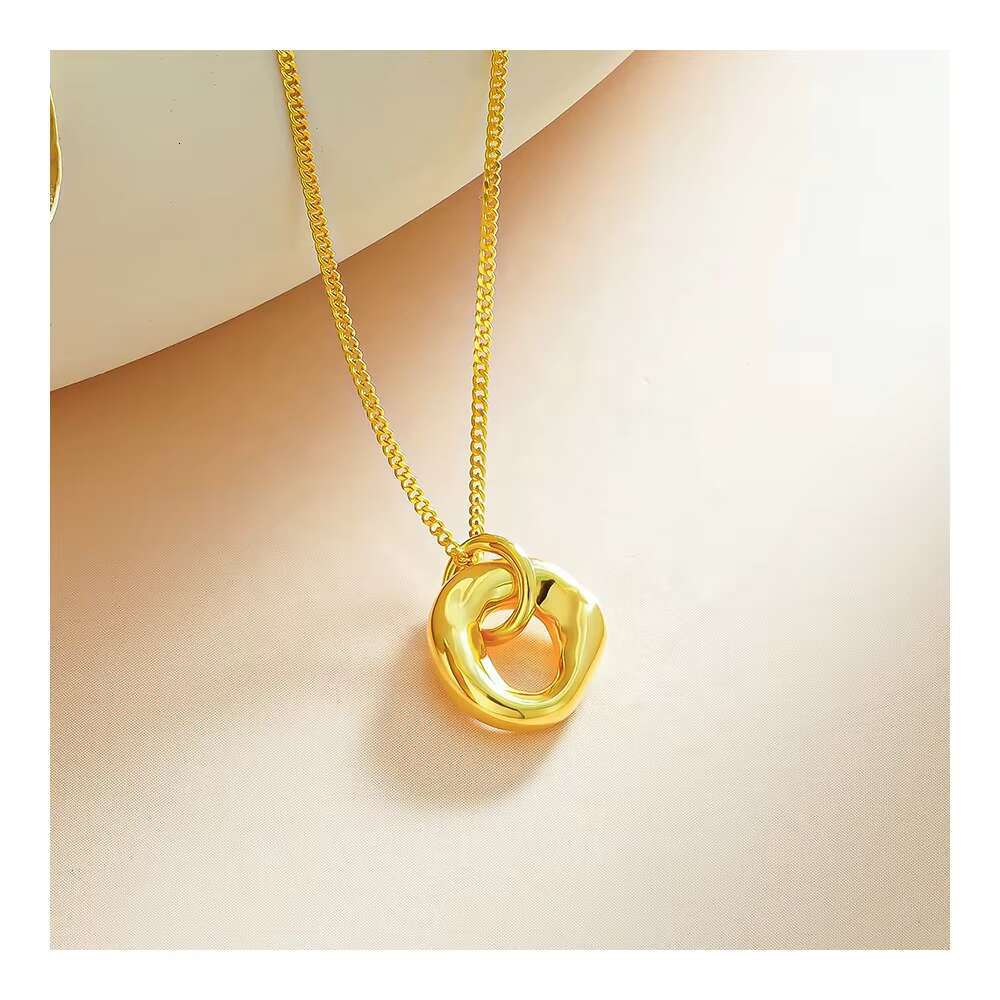 Women's S pure sier gold-plated necklace with light irregular circular pendant and fine chain accessories