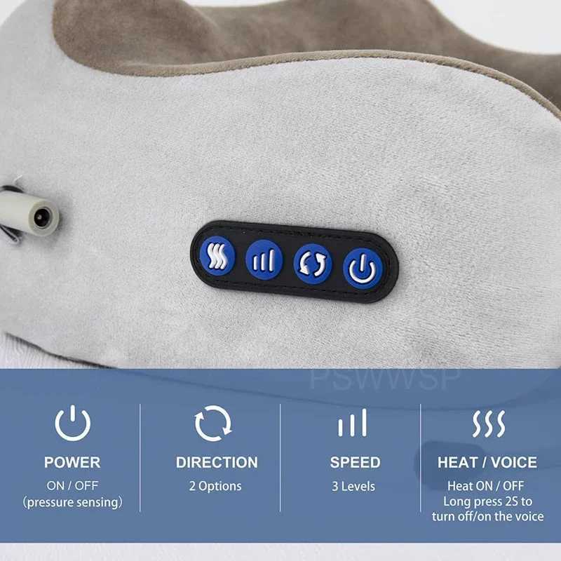 Electric U Shaped Massage Pillow Heated Neck Massager Memory Foam Soft Sleeping Travel Airplane Pillow Cervical Health Care ToolW250512