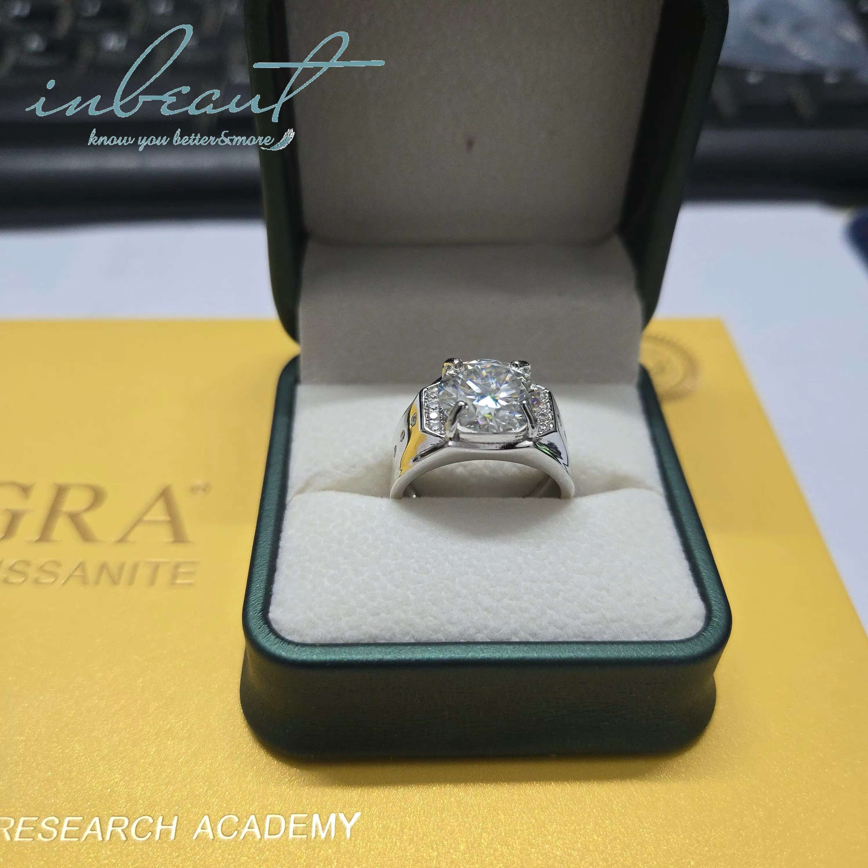 Silver 925 Original 5 Ct Round Brilliant Cut Diamond Test Past Sparkling D Color Moissanite Ring for Men Party Fine Jewelry