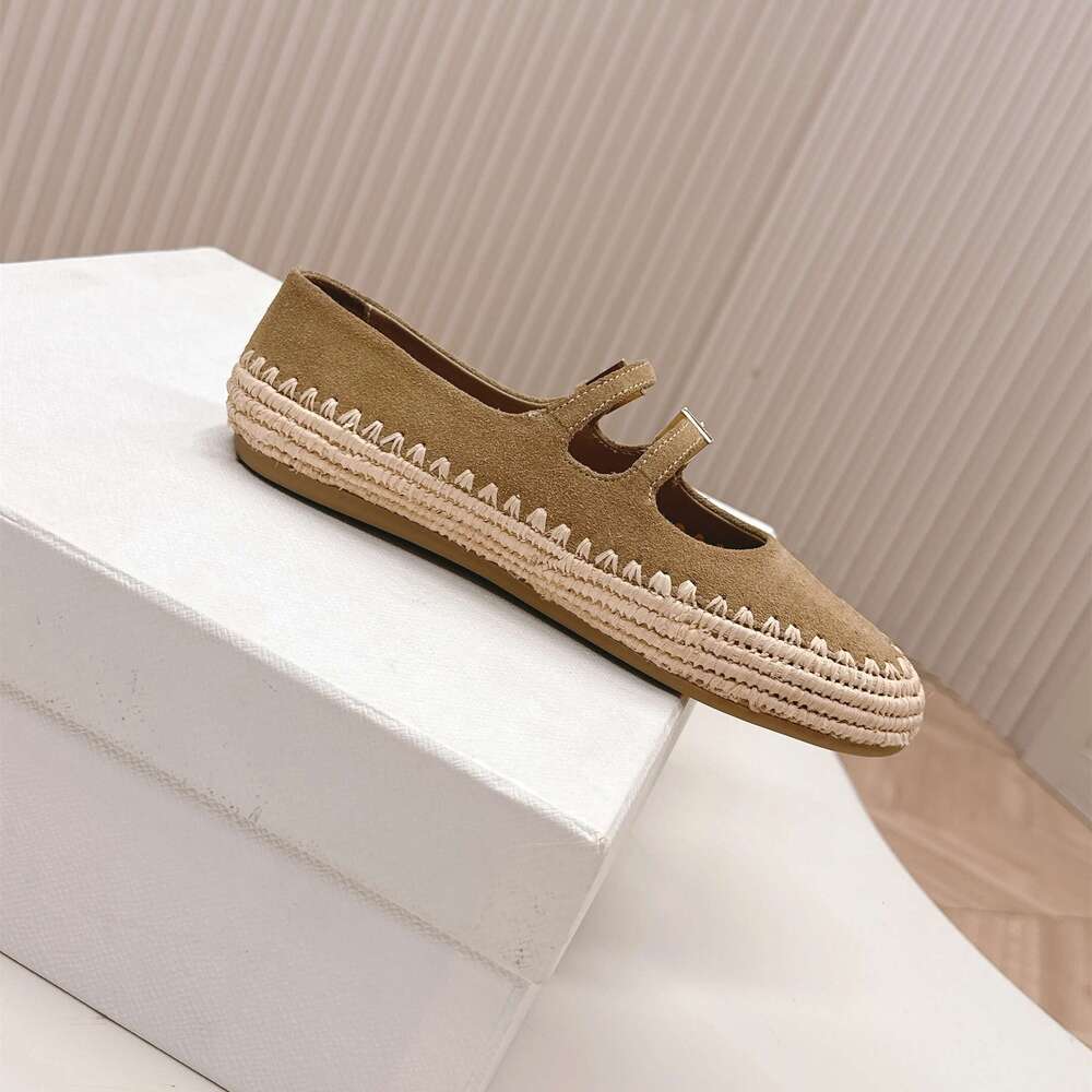 Women Size35-41 Natural Cow Suede Flats Mary Janes Flat Platform Weave Genuine Leather Designer Shoes Zapatillas De Mujer