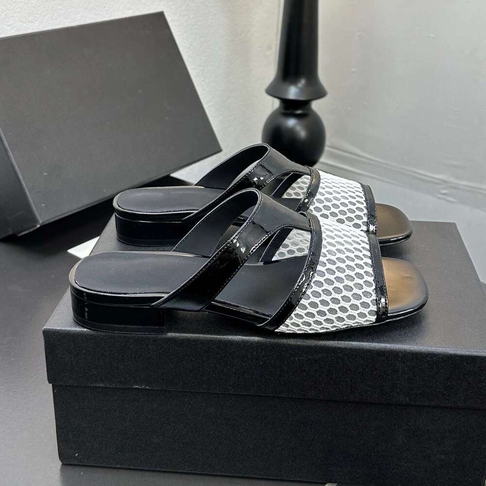 New Women Size35-41 Genuine Leather Slippers Low Heels Mesh Solid Colors Summer Slides Designer Shoes Zapatillas De Mujer