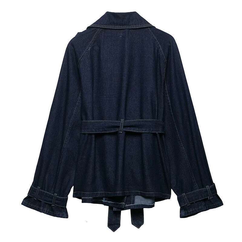 Willshela Women Fashion With Belt Denim Blue Hidden Breasted Jackets Vintage Lapel Neck Long Sleeves Female Chic Lady Outfits