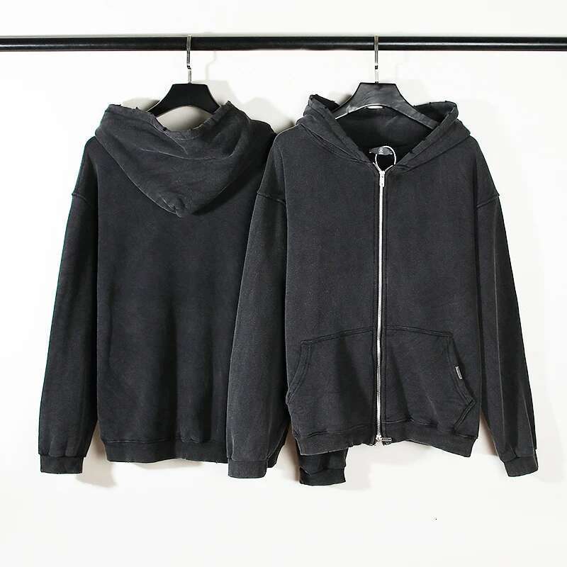 High Street Retro Washed Dirty Cut Zip Hooded Sweatshirtsr Jacket Men And Women Blank Haruku Oversized Casual Hoodies Designer