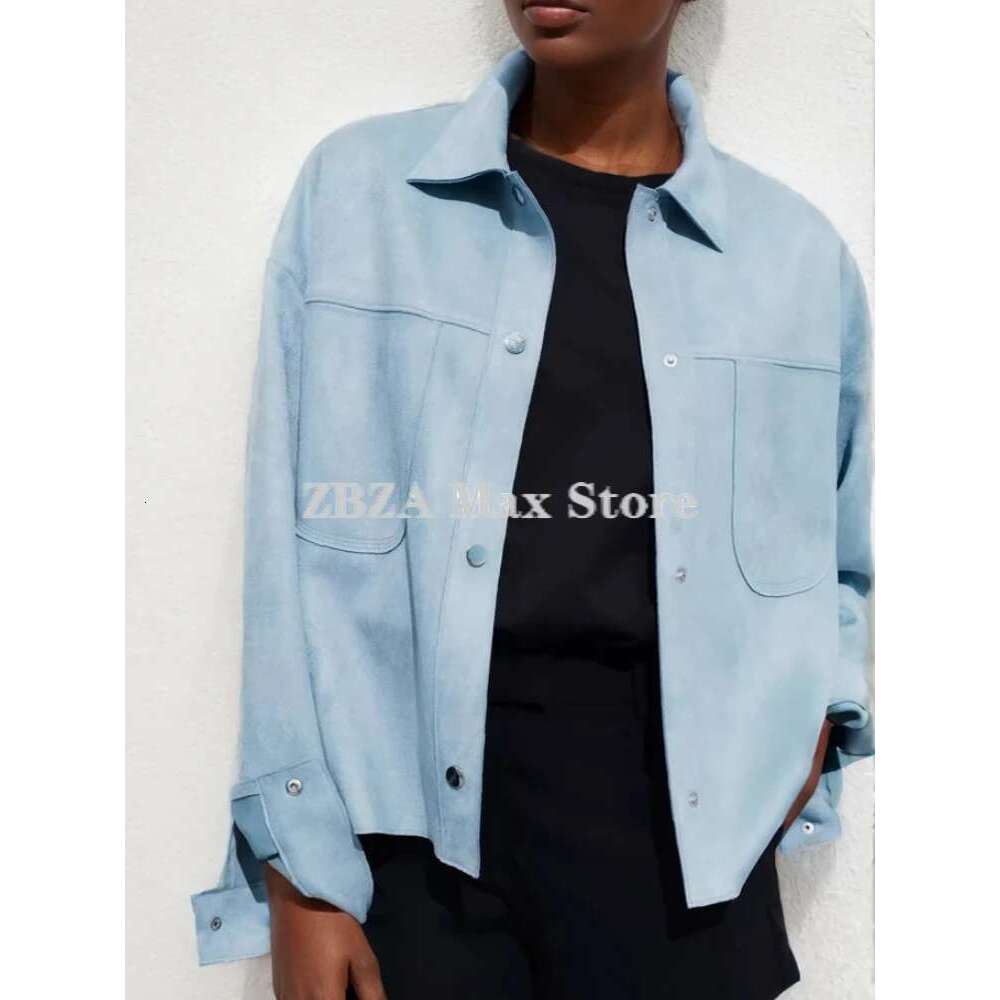 ZBZA Women's Jacket Lapel Collar Side Vents At Hem Long Sleeves Loose Solid Front Patch Pockets Casual Coat Autumn New Chic Top